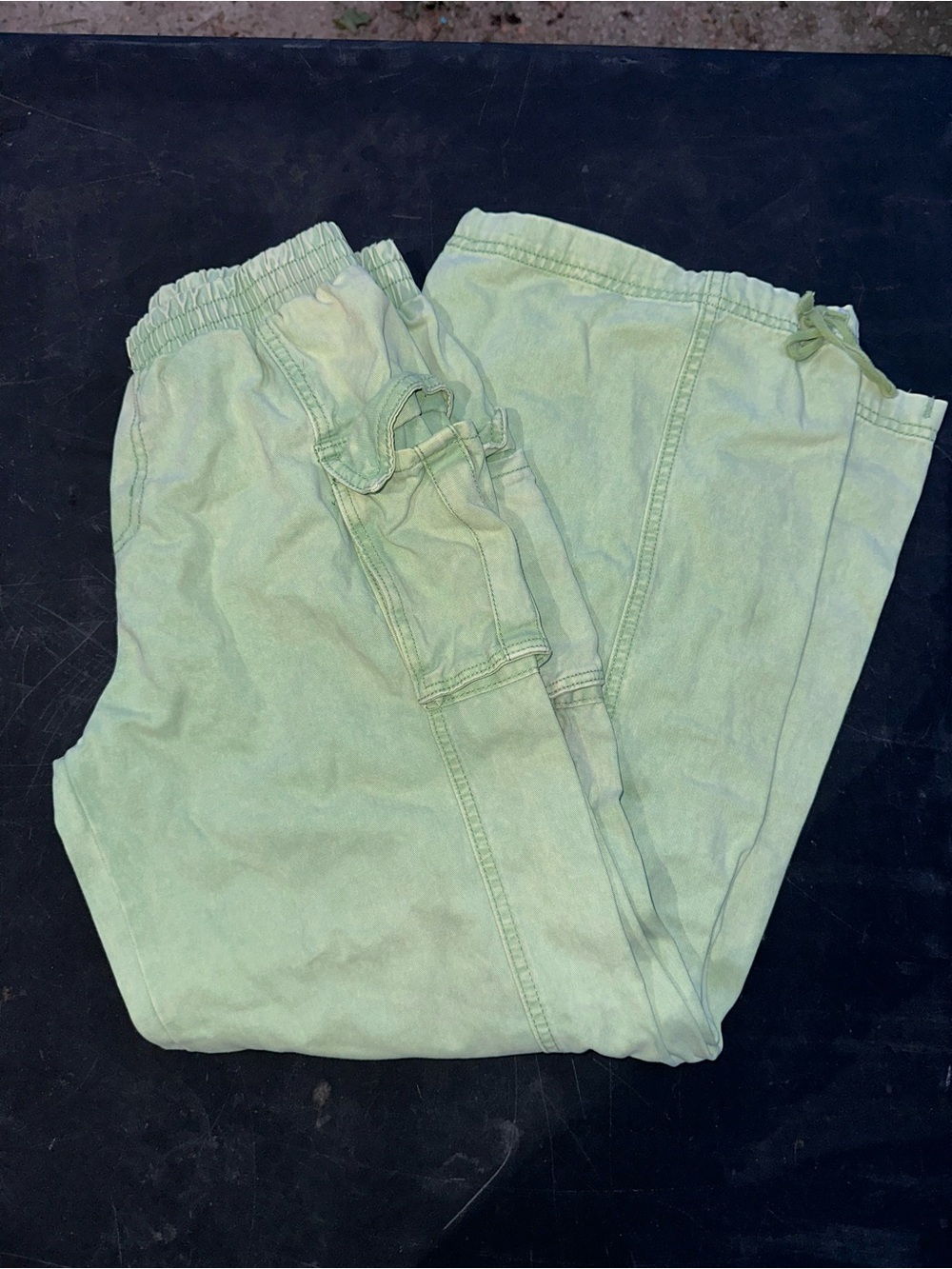 Women’s Light Green Cargo Pants - Casual Elastic Waist